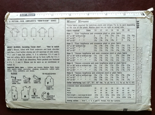 1960s SIMPLICITY 5326 - Misses Blouse sewing pattern Size 20 (40" Bust) - Picture 3 of 4