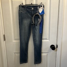 NWT Member s Mark Girls Skinny Jeans Size 10/12 L Mid Rise Bonus Hair Band