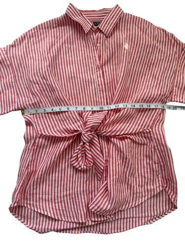 Lauren Ralph Lauren Black Label Top Button-Up Linen Tie Red Stripe Womens XL - 第 6/9 張圖片