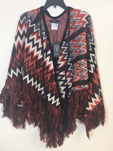 Poncho donna Vertigo con frange e mantello L-XL marrone - Foto 2 di 12