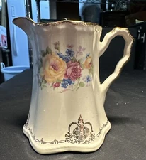 Vintage Pitcher Vase Creamer Handle Floral Design Crooksville China 4”