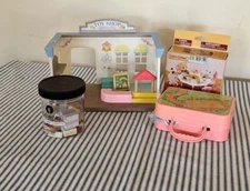 Calico Critters vtg toy store, New Sweets Party Set, Pocket Bag House BUNDLE 