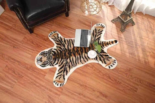 Tiger Print Teppich Faux Tier Kuhfell Niedlich Fußmatte Rutschfest Carpet 85x110CM - Bild 4 von 6