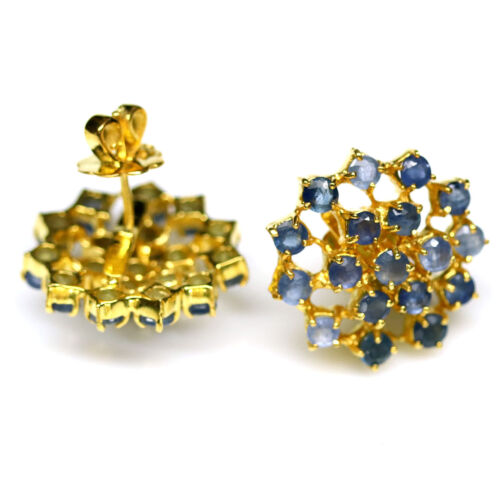 925 Plata de Ley Zafiro Azul Pendientes 18K Oro - Imagen 2 de 4