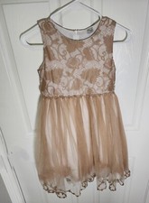 Girls Dress Up Tulle Floral Champagne Dressy Dress
