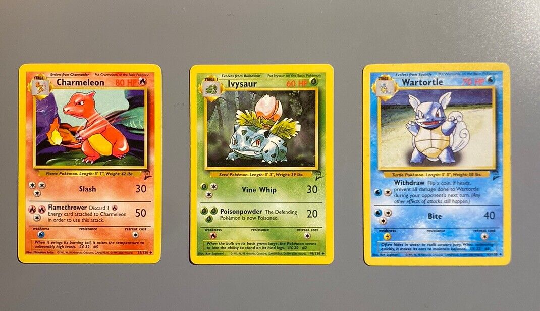 Pokémon ALL 3 second Evolution Starters WOTC 1999 Vintage Trading Cards - LP/NM