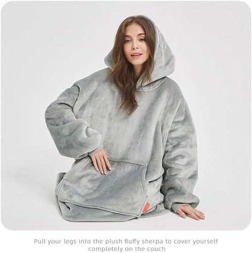 Ultra Plush Warm Wearable Blanket Hoodie Comfy Giant Sweatshirt Sherpa & Fleece - Picture 14 of 27