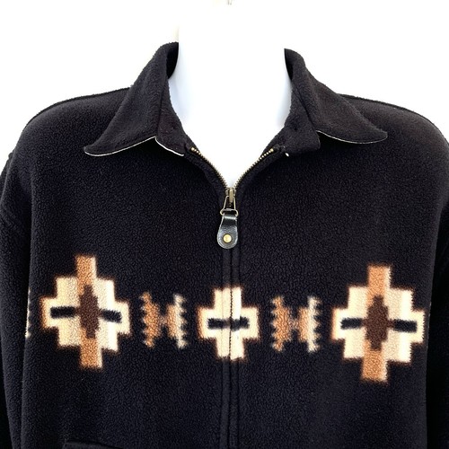 Vintage Roper Southwestern Native Black Full Zip Fleece Jacket Size Mens Large - Picture 2 of 7
