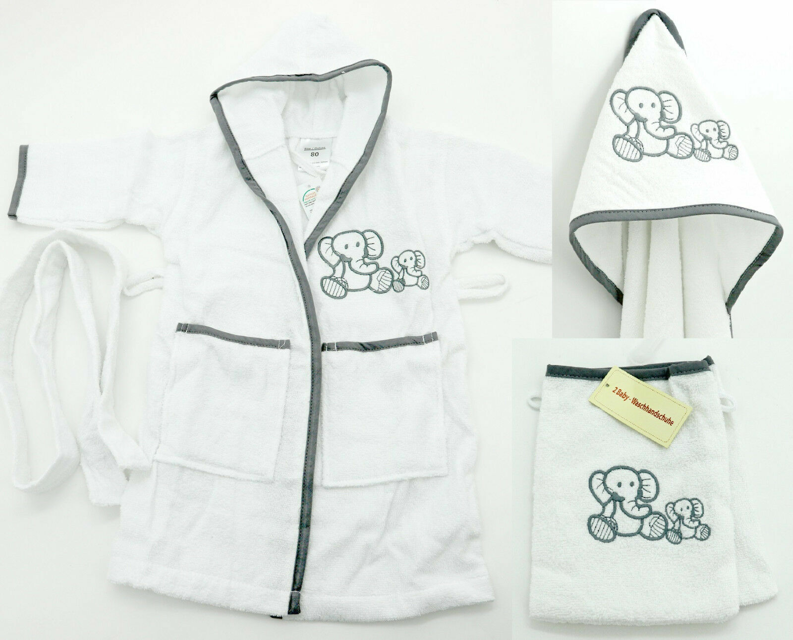 Baby Kapuzen Badetuch 100x100 Cm - Weiches Frottiertuch Mit Elefant Stickerei