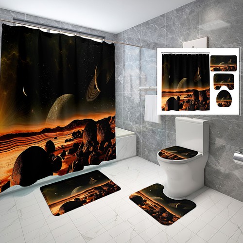 Magic Planet Moon Bathroom Shower Curtain Non-Slip Rug Bath Mat Toilet Lid Cover - Picture 18 of 40