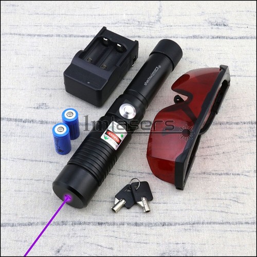 Adjustable Focus 405nm Purple Laser Pointer Visible Beam Light Charer &Batteries - Picture 2 of 8