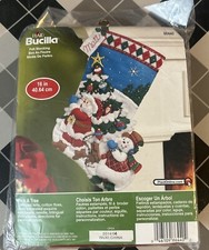 Bucilla Pick A Tree Felt Christmas 16" Stocking  86440 Santa Snowman
