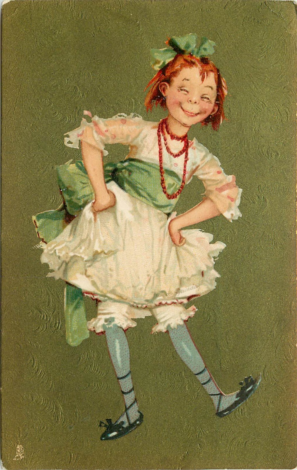 Tuck Postcard 6373 I Am Real Glad, Brundage Red Head Girl in Green