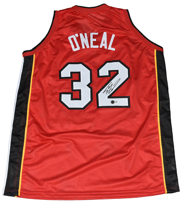 MIAMI HEAT SHAQUILLE O'NEAL SIGNED #32 RED BASKETBALL JERSEY