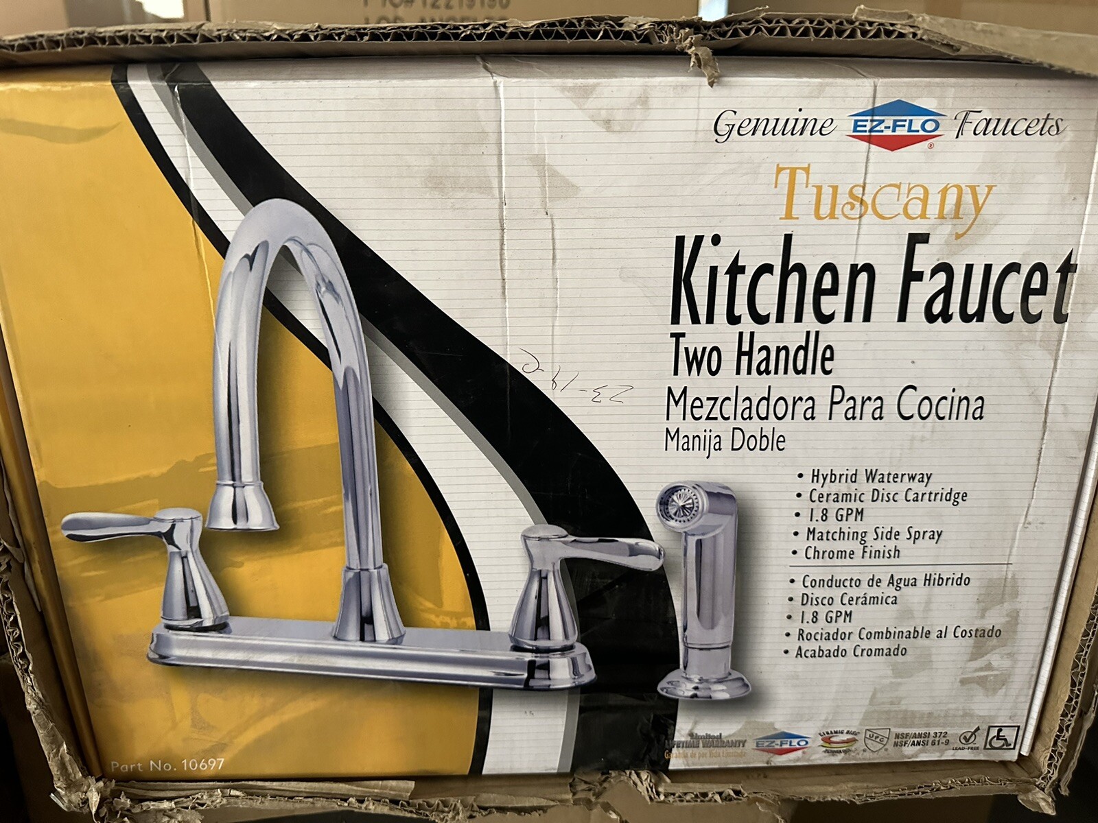 Genuine EZ-FLO Tuscany Kitchen Faucet 2 Handle Chrome Finish With Side Sprayer