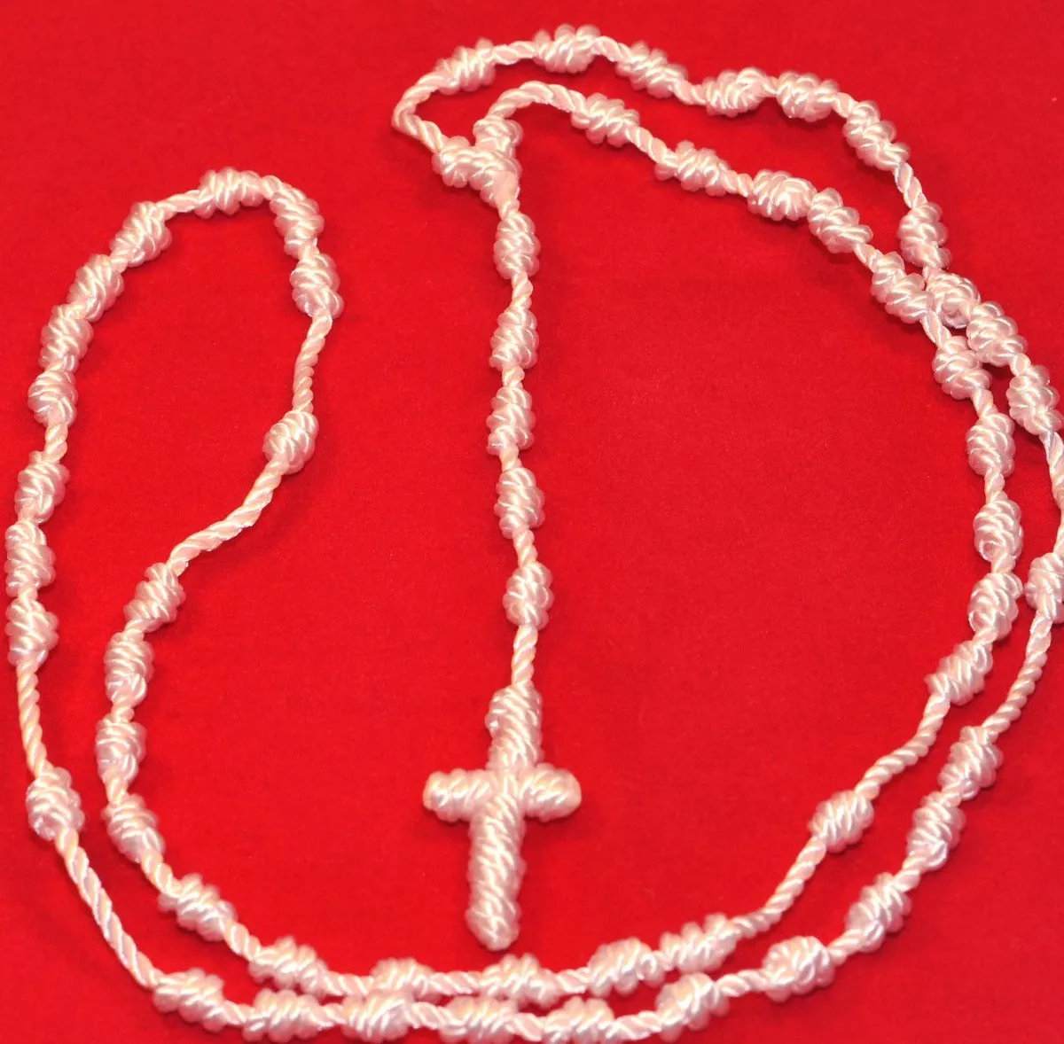 Rosary Necklace Religious knotted Beads White Rosarie cord rope