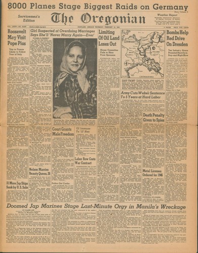 WWII Feb 14-17 1945 Servicemen Edition Oregonian Lot w/Envelope Portland OR Z - Picture 6 of 22