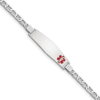 Platino Argento Sterling Id Medico Ancora Collegamento Bracciale Free Incisione