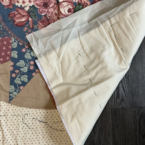 Vintage Fabric Panel Floral Star Burst Cotton Started Quilt 3 Layers 35 x 43 - Picture 6 of 11