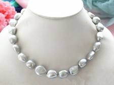 Real 9-10mm Natural Silver Gray Baroque Freshwater Cultured Pearl Necklace 18''