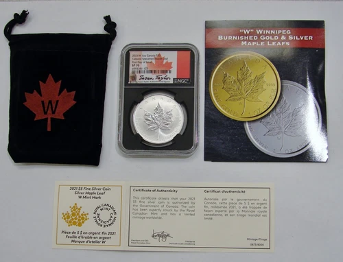 Canada - 2021 W - 1 oz Silver Tailored Specimen Maple Leaf $5 - NGC SP 70 Signed