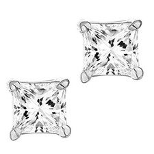 14k White Gold Princess-cut Cubic Zirconia Screw Back Stud Earrings 4mm