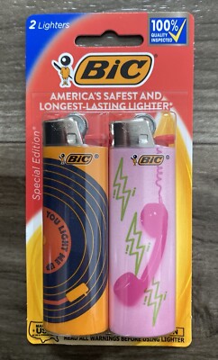 New 2pk BIC Special Edition Pocket Lighter Vinyl Record & Phone  Receiver