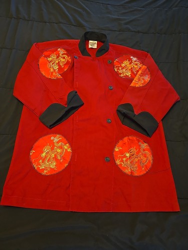 Mercer Culinary Red Chef Jacket Coat Asian Dragon Cook Medium Pre-owned 