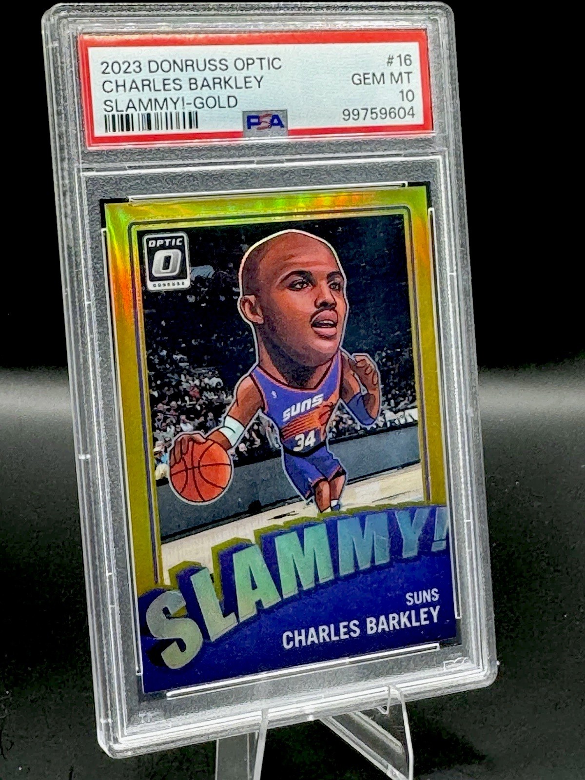 Charles Barkley 2023 Donruss Optic Slammy! Gold 04/10 PSA 10 GEM MT view 2