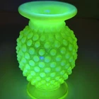 Vintage Fenton Art Glass Green Opalescent Hobnail Glass Uranium Vase 3 1/2” Tall