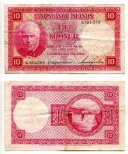 10 Kronur Island / Iceland 15.4.1928  Signatur 6,  Erhaltung III-  P. 33a