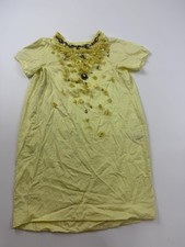 Vintage Mine Dress Womens 2 Yellow Rhinestone Embellished Cotton Shift Japan