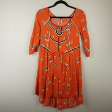 Free People Coral Floral Boho Mini Dress Keyhole Neck Size XS