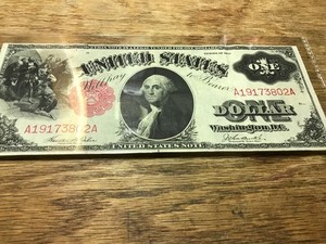 1917 One Dollar United States Note $1 Large Size RED SEAL "SAWHORSE"-Circulated