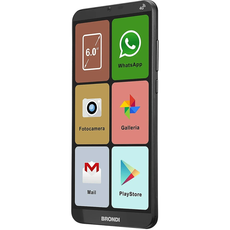 Brondi Amico XL 16GB per Anziani Dual SIM 6.0" 2GB RAM 4G LTE NUOVO Nero Italia - Immagine 3 di 4