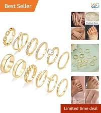 Versatile 12 PC 14K Gold Eternity and Stacking Ring Set for Elegant Gifting
