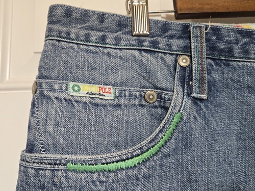 Southpole Authentic Jeans Mens 38x31 Y2K Baggy Pants Rainbow Embroidered Wide - Picture 3 of 22