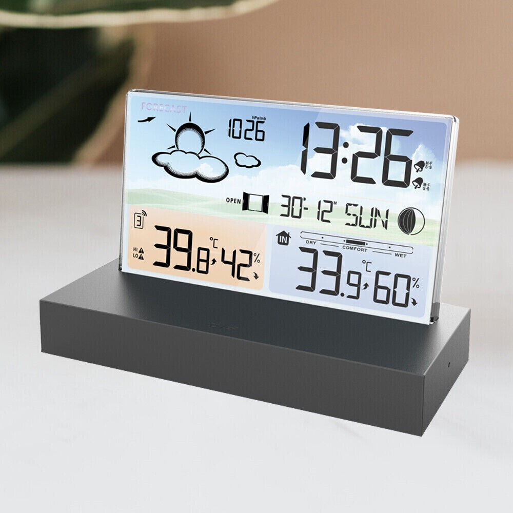 Digitale Wecker Wetterstation Funk Mit Farbdisplay Thermometer Innen-Außensensor