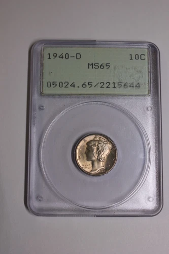 1940-D Mercury Dime, PCS MS65, Rattler Holder , Clear Fields With Golden Toning.