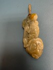 3.4" Chinese 14K Yellow Gold, Carved Burnt Orange & Gray JADEITE Jade Pendant — photo 5