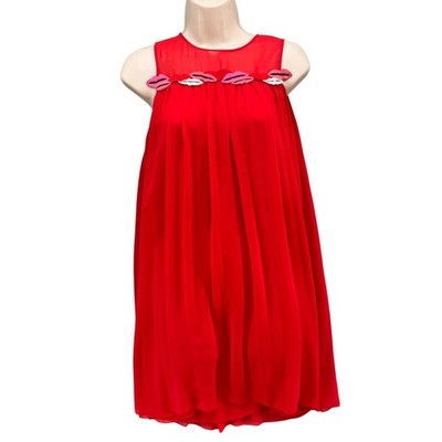Giamba LIttle Lip Pleated Dress Red Sleeveless Mini Swing Chiffon Sheer Size 4