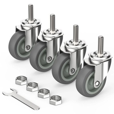 3 Inch Caster Wheels Threaded Stem Casters Set of 4 Heavy Duty Swivel Wheel