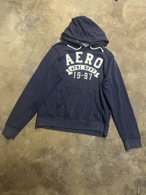 Y2K Vtg 2000 s Aeropostale  spellout navy blue hoodie L  ATHL DEPT 19-87 graphic