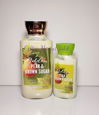 Bath & Body Works Golden Pear Brown Sugar Body Lotion Set of 8 oz & 3 oz