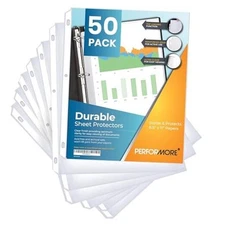  50 Sheet Protectors, Durable Clear Page 8.5 X 11 Inch for 3 Ring 50 Pack