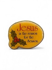 Vintage Jesus Is The Reason For The Season Pin Made In USA Yellow Christmas