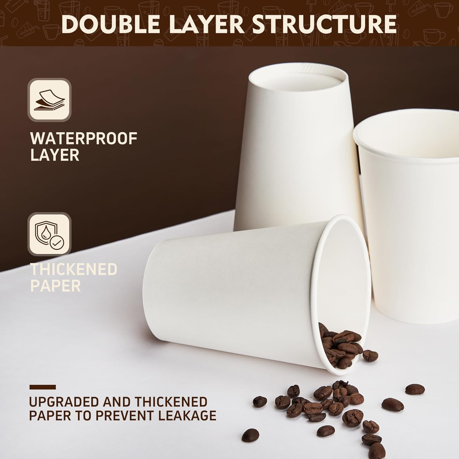 12 Oz 300 Pack Disposable Paper Coffee Cups, Bulk White Hot to Go Cups for Hot C