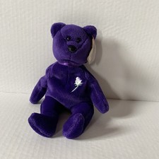 Ty Beanie Baby Princess Diana Retired 1997 Purple Bear White Rose PE pellets