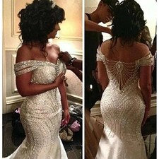 Luxury Mermaid Prom Dresses Beaded Chain Back Crystal Rhinestone Evening Gowns