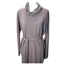 CAbi Cowl Neck Tunic Sweater Dress Blue Gray Long Sleeve Neutral Staple Medium